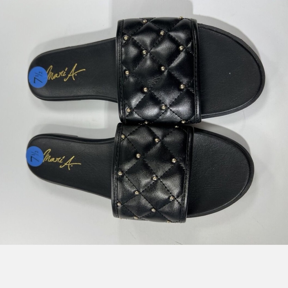 Mari A Slip On Black Quilt Comfy Sandals/Slippers Gold Beads Size 7